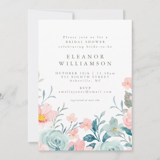 Pastell Aquamarin Pink Aquarellfarben Brautparty Einladung (Vorderseite)