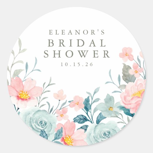 Pastell Aquamarin Pink Aquarellfarben Brautparty Runder Aufkleber (Vorderseite)