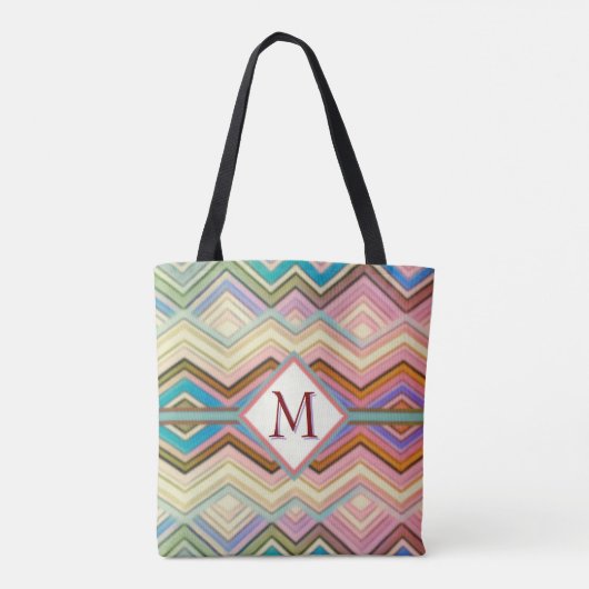 Pastell Aquamarin und rosa Mehrziger Zag Streifen Tasche (Rückseite)