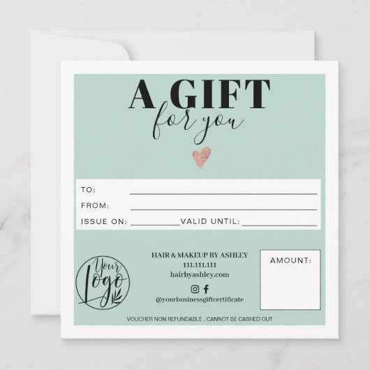 Pastell aquamarines blaues Quadrat Geschenkzertifi (Vorderseite)