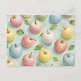 Pastell-Aquarell-Apfel-Frucht-Botanisches Muster Postkarte