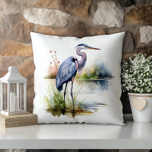 Pastell-Aquarell-Blauer Reiher Louisiana Bundessta Kissen