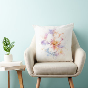Pastell-Aquarell-Blume mit goldenen Akzenten Kunst Kissen
