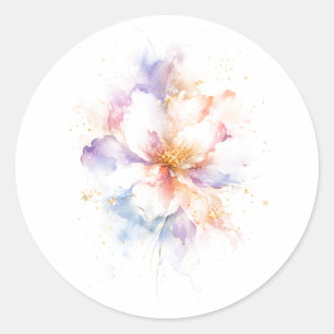 Pastell-Aquarell-Blume mit goldenen Akzenten Kunst Runder Aufkleber