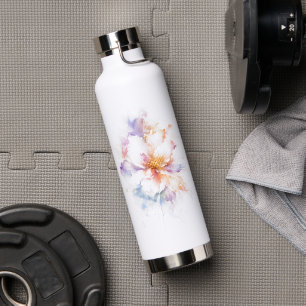 Pastell-Aquarell-Blume mit goldenen Akzenten Kunst Trinkflasche