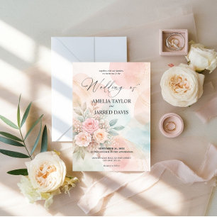 Pastell-Aquarell-Blumen-Abstrakte-Formen-Hochzeit Einladung