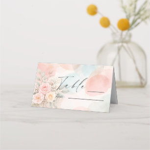 Pastell-Aquarell-Blumen-Abstrakte-Formen-Hochzeit Platzkarte
