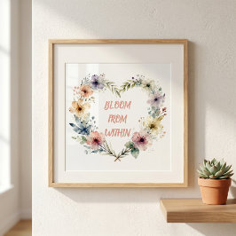 Pastell-Aquarell-Blumen-Herz-Kranz-Blüten-Zitat Poster