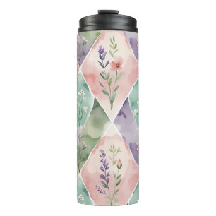 Pastell-Aquarell-Blumen-Patchwork-Thermal-Tumbler Thermosbecher