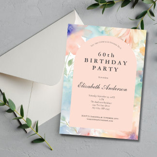 Pastell-Aquarell-Blumen-Rosa-Modern 60. Geburtstag Einladung