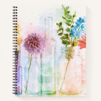 Pastell-Aquarell-Blumenflaschen Stillleben Notizblock
