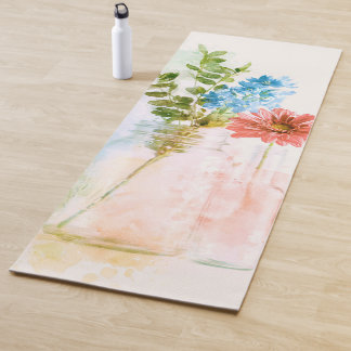 Pastell-Aquarell-Blumenflaschen Stillleben Yogamatte