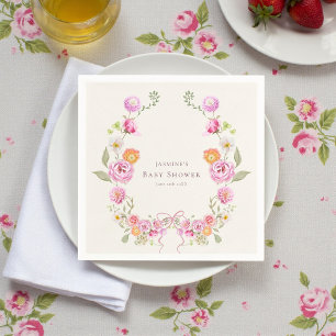 Pastell-Aquarell-Blumenkranz-Baby-Shower-Serviette Serviette