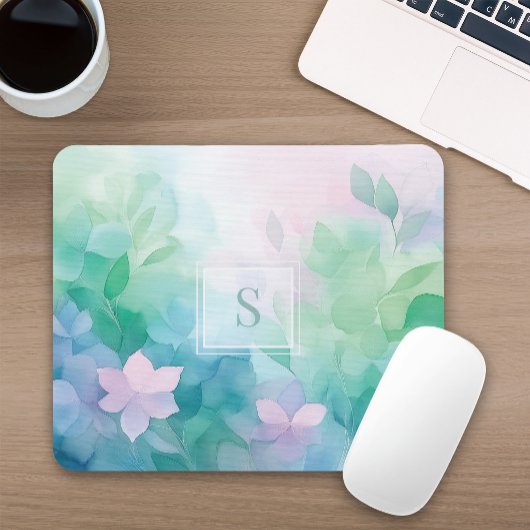Pastell-Aquarell-Blumenmonogramm-Mauspad Mousepad