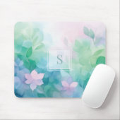 Pastell-Aquarell-Blumenmonogramm-Mauspad Mousepad (Mit Mouse)