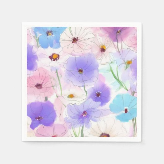 Pastell-Aquarell-Blumenmuster  Serviette (Vorderseite)