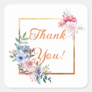 Pastell-Aquarell-Blumenstrauß Danke schön Quadratischer Aufkleber