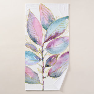Pastell-Aquarell-Botanik-Blätter-Spiralblock Badhandtuch Set