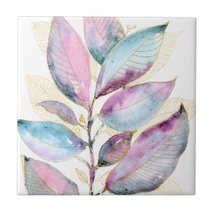 Pastell-Aquarell-Botanik-Blätter-Spiralblock Fliese