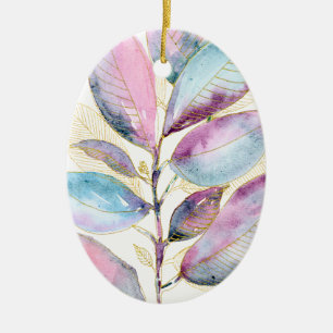Pastell-Aquarell-Botanik-Blätter-Spiralblock Keramik Ornament