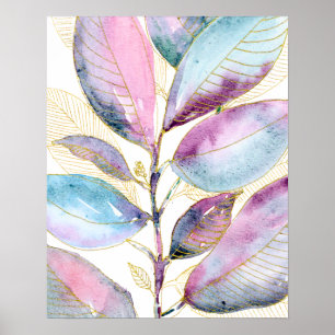 Pastell-Aquarell-Botanik-Blätter-Spiralblock Poster