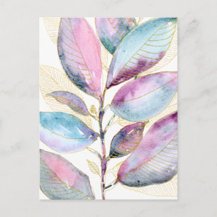 Pastell-Aquarell-Botanik-Blätter-Spiralblock Postkarte