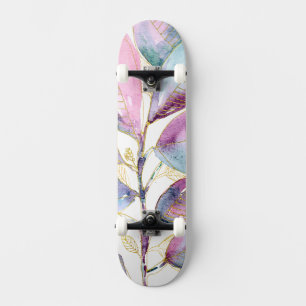 Pastell-Aquarell-Botanik-Blätter-Spiralblock Skateboard