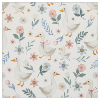 Pastell-Aquarell-Gans und Blumen auf Weiß Stoff
