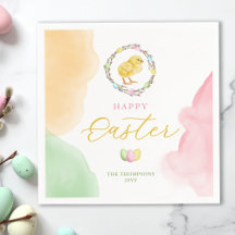 Pastell-Aquarell-Gelbes Baby-Küken Frohe Ostern