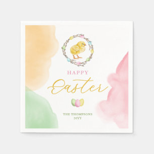 Pastell-Aquarell-Gelbes Baby-Küken Frohe Ostern Serviette