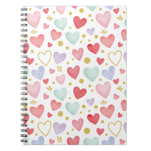 Pastell-Aquarell-Herzen mit Goldblatt und Glitter Notizblock