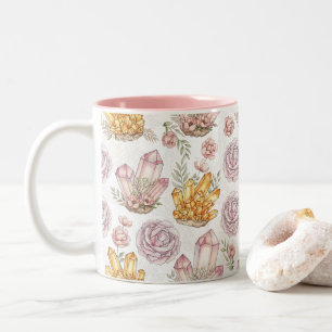 Pastell-Aquarell-Kristalle und Rosen-Muster Two-T Zweifarbige Tasse