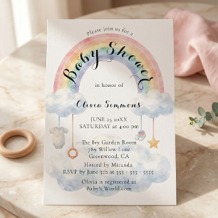 Pastell-Aquarell-Regenbogen-Wolken-Baby-Party Einladung
