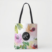 Pastell Aquarell Rose Floral mit Monogramm