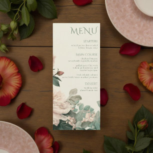 Pastell-Aquarell-Rosen-Pfingstrosen-Blumenhochzeit Menükarte