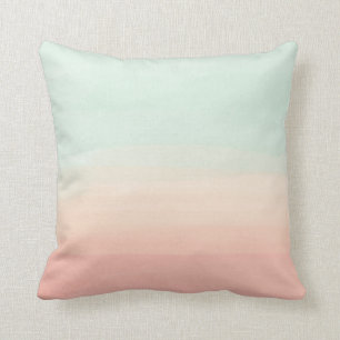 Pastell-Aquarell-Streifen Meer Glas und Pfirsich Kissen