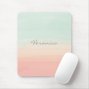 Pastell-Aquarell-Streifen Meerwasserglas und Pfirs Mousepad