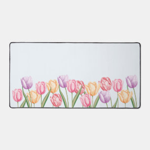Pastell-Aquarell-Tulpenblumen auf Hellblau Schreibtischunterlage
