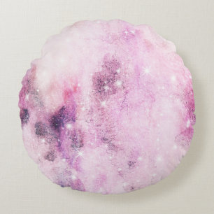 Pastell-Aquarell- und Galaxie-Nebel-Abstraktmuster Rundes Kissen
