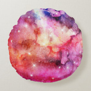 Pastell-Aquarell- und Galaxie-Nebel-Abstraktmuster Rundes Kissen