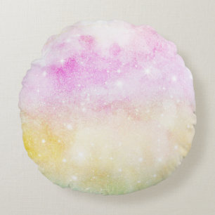 Pastell-Aquarell- und Galaxie-Nebel-Abstraktmuster Rundes Kissen