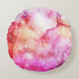 Pastell-Aquarell- und Galaxie-Nebel-Abstraktmuster Rundes Kissen