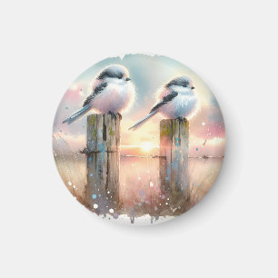 Pastell-Aquarell-Vögel Zaunpfosten Sonnenuntergang Magnet