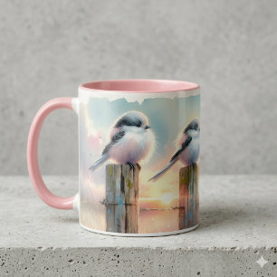 Pastell-Aquarell-Vögel Zaunpfosten Sonnenuntergang Tasse