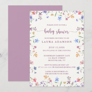 Pastell-Aquarell-Wildblumen-Garten-Baby-Party Einladung