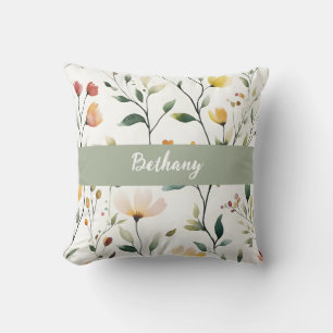 Pastell-Aquarell-Wildblumen-Monogramm-Name Kissen
