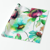 Pastell Aquarellfarben Rose & Blume Muster Geschenkpapier (Ungerollt)