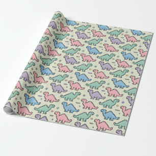 Pastell-Arcade-Dinosaur-Pixel-Silhouetten-Muster Geschenkpapier