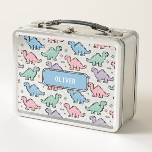 Pastell-Arcade-Dinosaur-Pixel-Silhouetten-Muster Metall Brotdose
