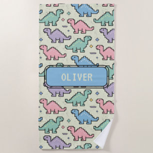 Pastell-Arcade-Dinosaur-Pixel-Silhouetten-Muster Strandtuch